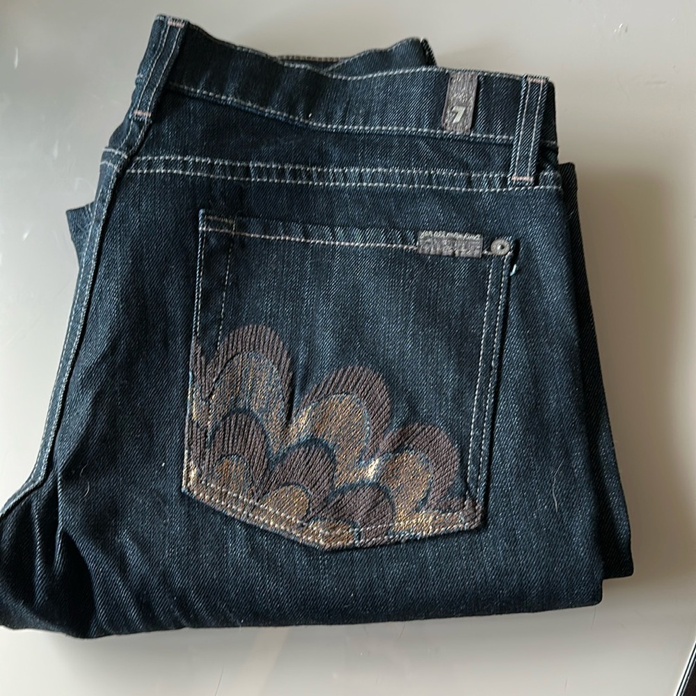 NWOT 7 For All Mankind Womens 31 Peacock Midnight Mercer Bootcut Denim Jeans.